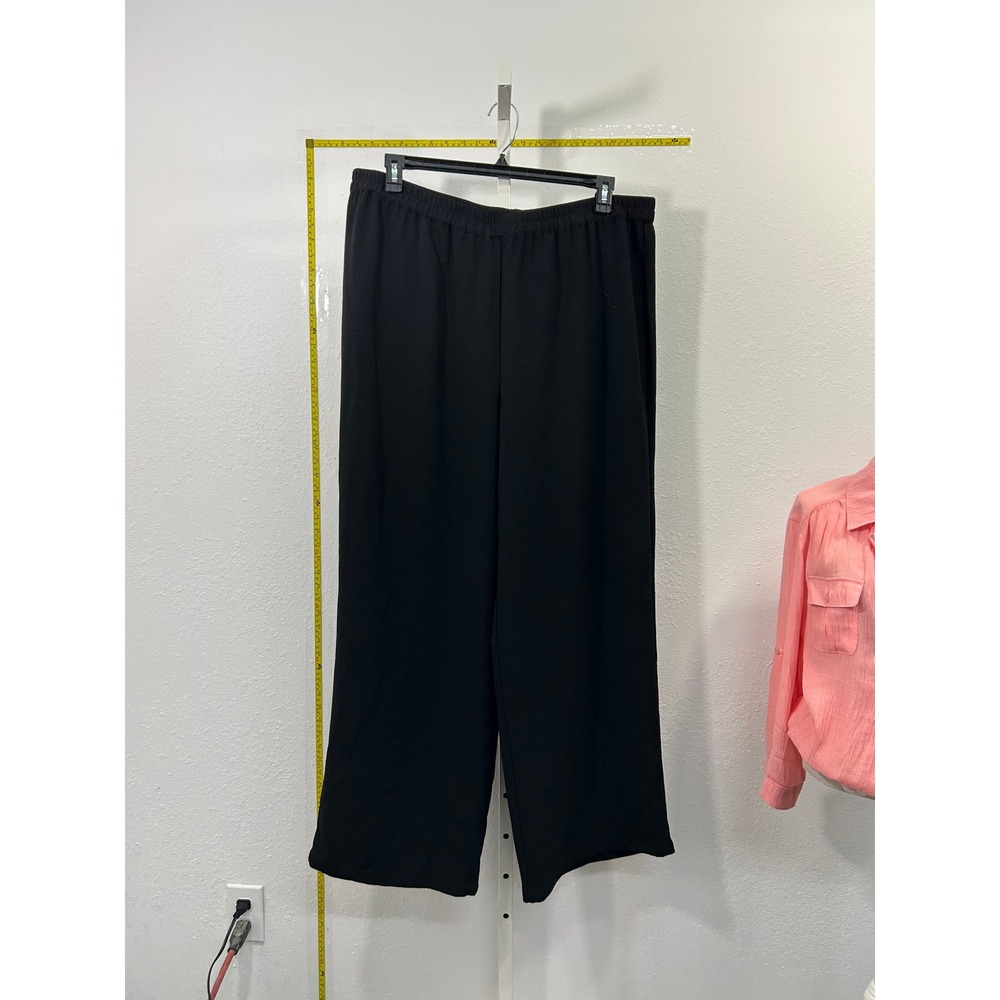 Linea by Louis Dell'Olio Black Wide Leg Textured‎ Crepe Elastic Waist Pants L